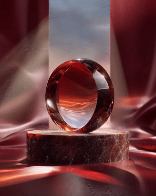 Symbolic object centered on a rich burgundy stage moody